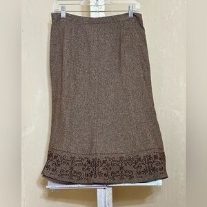 Sheri Martin New York Elegant Brown Embroidered Skirt Sz 12